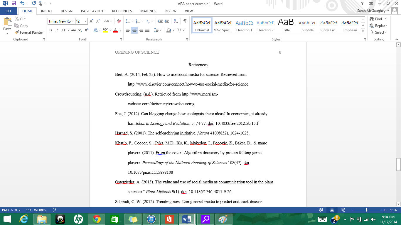 how to do apa format citation in word
